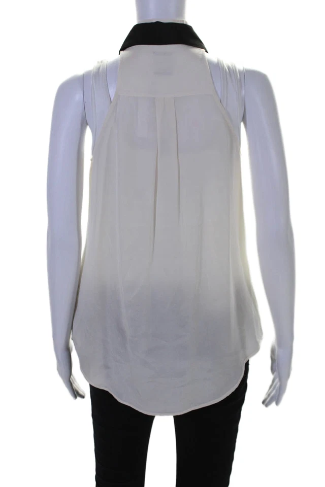 10 Crosby Derek Lam 女式丝绸无袖纽扣衬衫米色 4 码 — 第 3/4 张图片