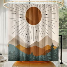 Mid Century Boho Shower Curtain 72X72, Minimalist Bohemian Bathroom Decor
