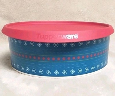 New Tupperware Christmas Cookie Canister In Blue, White, And Red