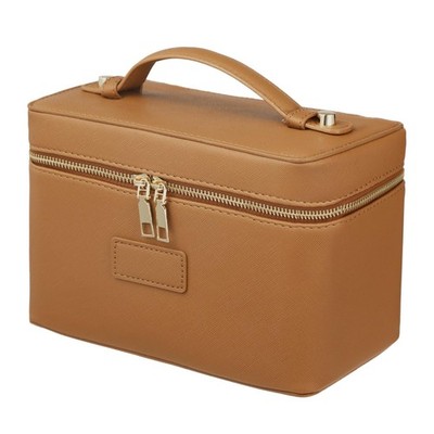 Makeup Vanity Bag For Women Large PU Leather Cosmetic Organizer Brown StyleB