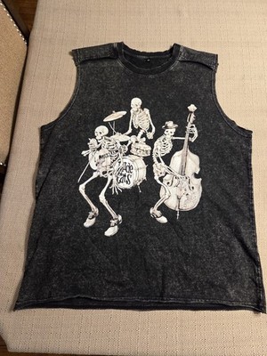 Rockin Jelly Bean RUDE CATS Print Deconstructed Muscle Tee Shirt Mens Sz Med