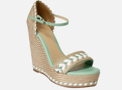 Gucci Green Raffia Jute Espadrille Platform Wedge Sandals 370496 Size 36.5 NIB