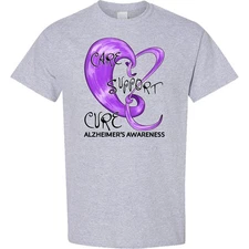 Inktastic Care, Support, Cure- Alzheimers Awareness T-Shirt Purple Ribbon Look