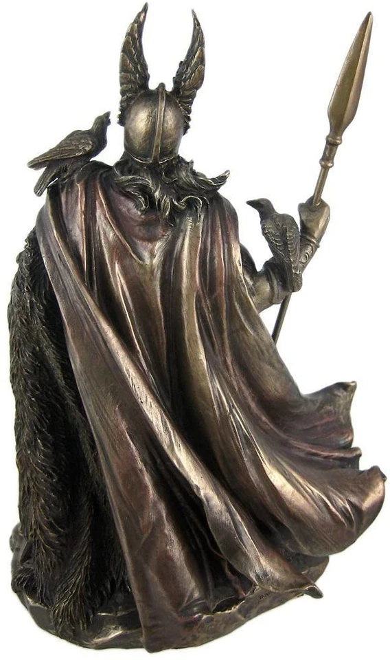 Odín Vikingo Mitología Nórdica Dios con Lobos Estatua Antiguo Acabado Bronce Foto 2 de 2