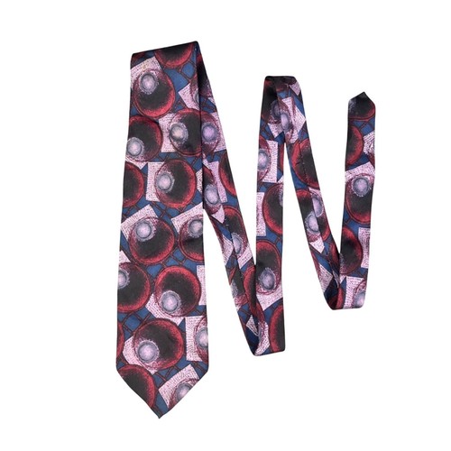 Pierre Balmain Paris Extra Long Silk Tie Red Purple Geometric Orb Italy 64in