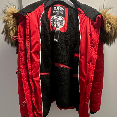 Navahoo Damen Parka Jacke M Rot mit Kapuze Kunstfell-Fellbesatz Reißverschluss
