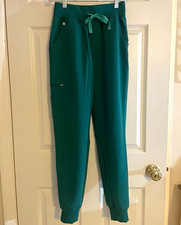FIGS Women  s Green Jogger Scrub Pants Size XS Drawstring Elastic Pockets