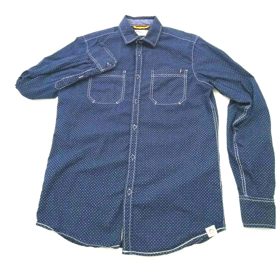 Free Planet Shirt Long Sleeve Causal Button Up Small Dark Blue Cotton - Image 2 of 4
