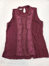 Maurices Tank Top Women Large Burgundy Loose Crochet Lace Key Hole Back