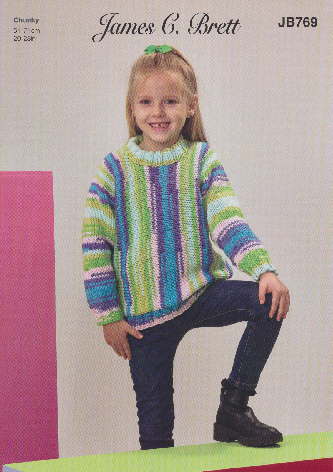 James Brett Chunky Knitting Pattern Childrens Round Neck Sweater Jumper JB769