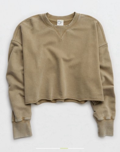 Offline By Aerie Women’s Throw-Back Cropped Crewneck Sweatshirt Color Olive XS - Bild 14 von 14