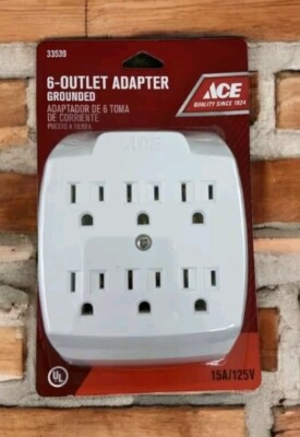 Ace 6 Outlet Adapter Coverts 2 Grounded Receptacle into 6 Grounded ...