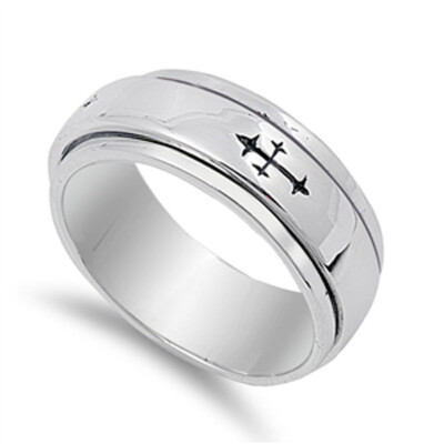 Sterling Silver Men's Heavy Cross Spinner Ring Polished 925 Band