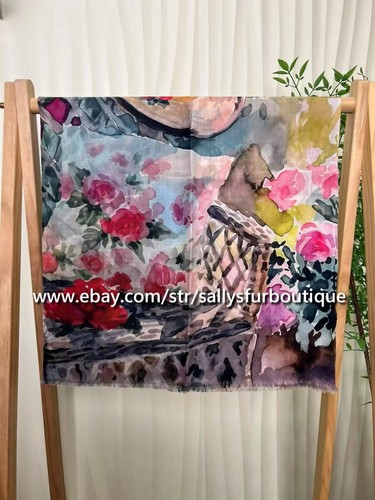 Sallys Cashmere Ring Scarf Wrap Shawl Florals Print Soft Delicate 200 *100cm - Picture 7 of 9