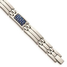 Stainless Steel Blue Carbon Fiber Inlay Polished Bracelet