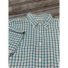 LL Bean Men  s Short Sleeve Button Down Seersucker Tradition Fit Blue White Large