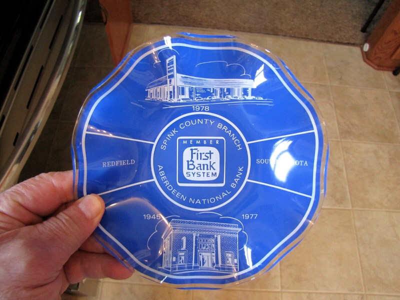 Antique Glass Aberdeen Redfield South Dakota Advertising Souvenir Ruffled Bowl