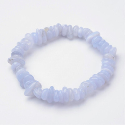 Natural Blue Lace Agate Chip Gemstone Bead Stretch Bracelet UK