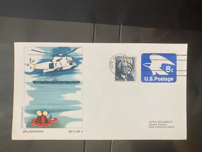 USA 1974 illustrierte Ganzsache 8c Adler Zufrankatur Landung Skylab 4