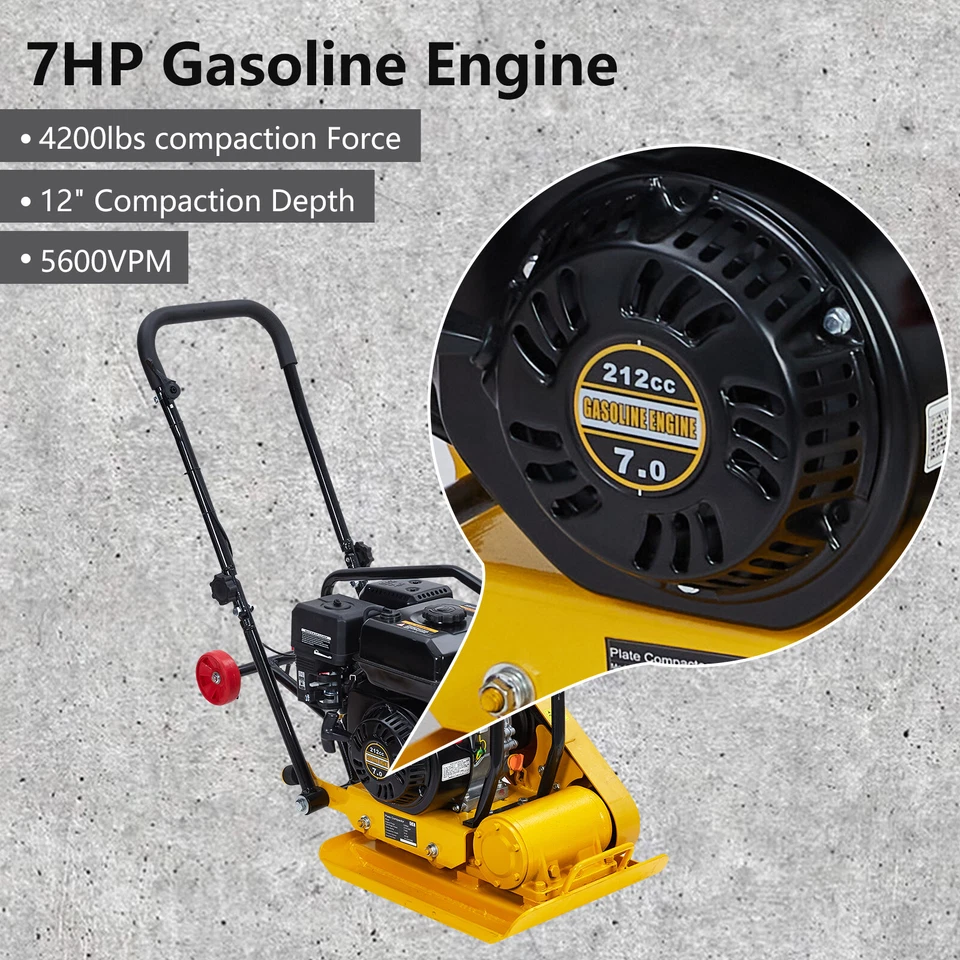 7.0hp Walk-Behind Vibratory Plate Compactor soil Dirt Rammer 212cc Gas Engine - Image 4 of 4