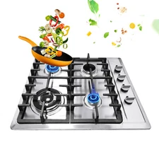 4 Burners Stove Top Built-In Gas Propane NG 23" Cooktop Cooking Stainless Steel