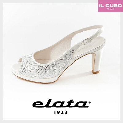 SCARPA SANDALO SPOSA MARCA ELATA COLORE BIANCO SETA CON STRASS