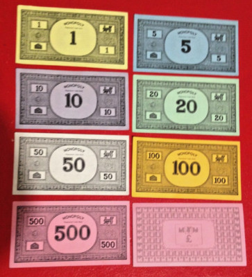 Monopoly 70/80er 75 Zug Rücken Schein Bank Geld Original Ersatz Ersatz Aufladen