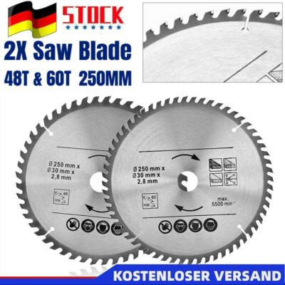 2pcs Hartmetall-Kreissägeblatt 250 x 30 x 2,8 mm, 40/60 Zähne mit Reduzierringe
