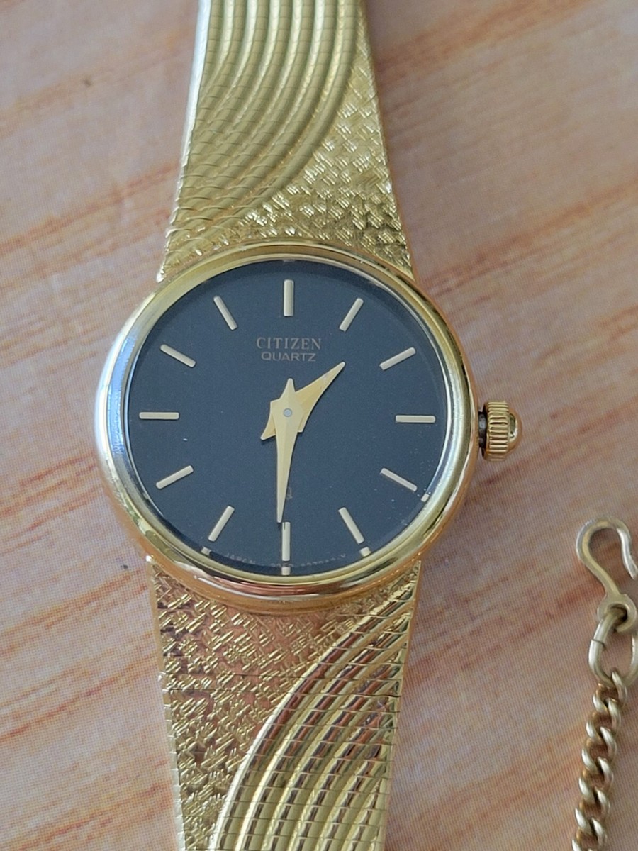 Elegant Vintage Citizen Quartz 14K Gold Plated Black Dial Bracelet Watch. Awesome Elegant Citizen Quartz Black Dial 14k Gold Plate  main image 3