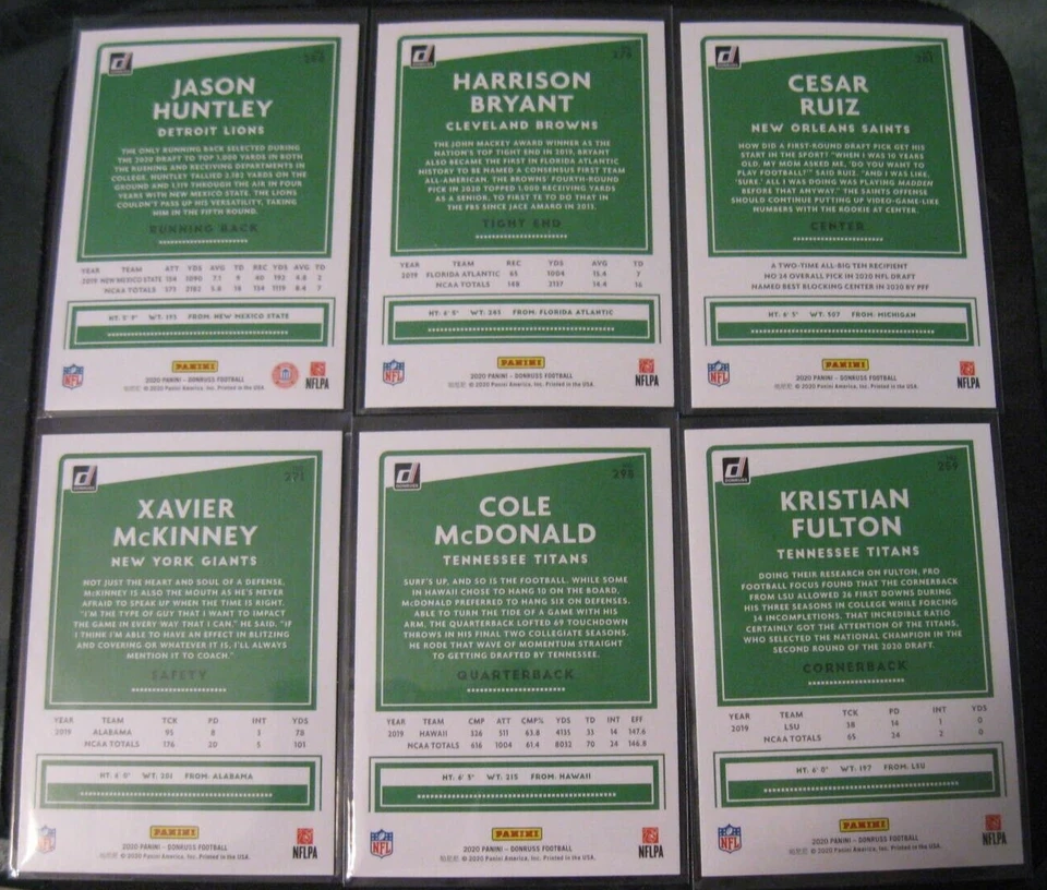 DONRUSS 2020 NFL 6-CARD ROOKIE LOT 2020 Press Proof Blue Texans/Lions/Giants... - Image 2 of 2