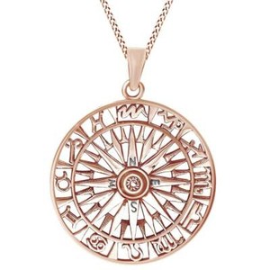 Authentic Zodiac Compass 14K Rose Gold Plated Sterling Silver Pendant Necklace For Women's