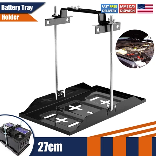 Adjustable Car Storage Battery Holder Tray + Hold Down Clamp Bracket Universal