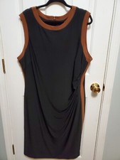 CHAPS BLACK BROWN RUCHED COLOR BLOCK SLEEVELESS DRESS 24W Workwear Lined