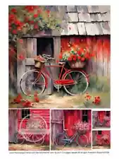 A4 RED BICYCLE FLOWERS PAPER DC 320