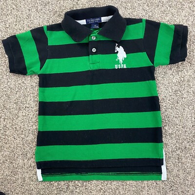 US Polo Assn Polo Shirt Cotton Blend Green Black Striped Boys Size