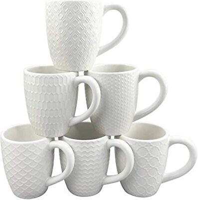 16OZ Coffee Mugs Set of 6,White Ceramic Coffee Mug,Geometric Pattern Coffee  Cups | eBay
