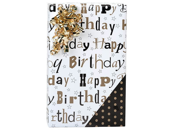 ELEGANT BIRTHDAY Reversible Print 24" Gift WRAPPING Paper Choose Length Amount