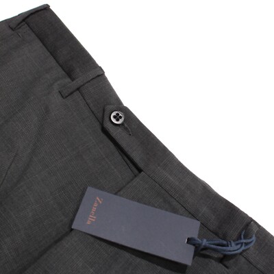 Zanella NWT Dress Pants Size 35 US Parker In Gray Small Plaid 100% Wool