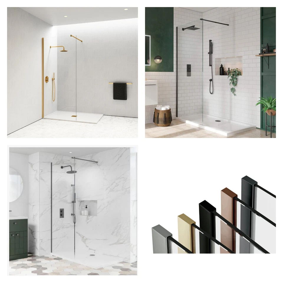 AQUADART Wet Room Shower Enclosure 800-900mm Profile Finish 8mm Glass Screen- 2mtrs High