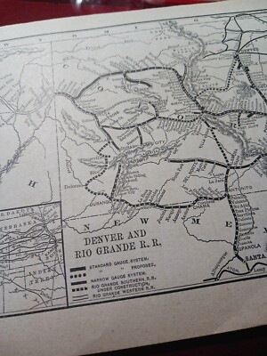 1890 train route map DENVER & RIO GRANDE RAILROAD all Lines & Stations Towns