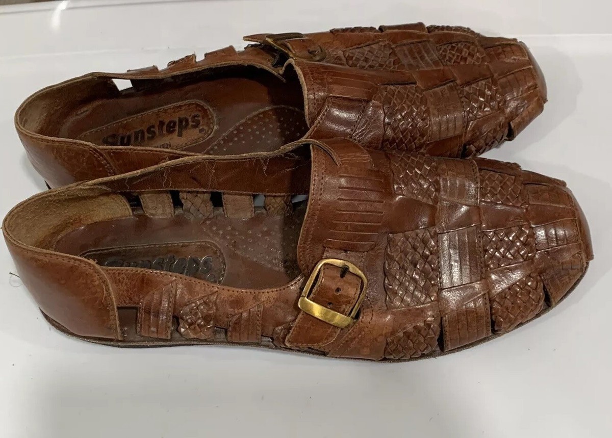 Sunsteps Mens Sz 12 Brown Hand Woven Leather Huarache Sandal 
