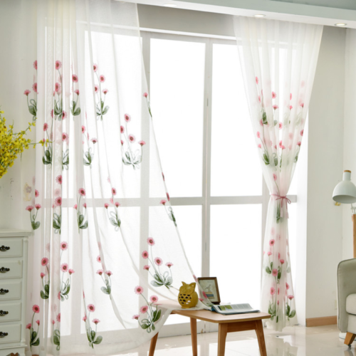 Floral Embroidery Curtain Fabric Sheer Net Voile Window Panel Drape Divider - Picture 1 of 9