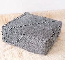 24x24 Moroccan Handmade Pouf Berber Kilim Rug Grey Floor Cushion Footstool