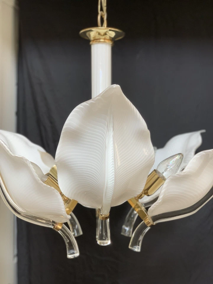 Люстра MURANO Franco Luce Seguso Glass Lotus Italian Leaf Calla Lilly 28 дюймов - Изображение 3 из 4