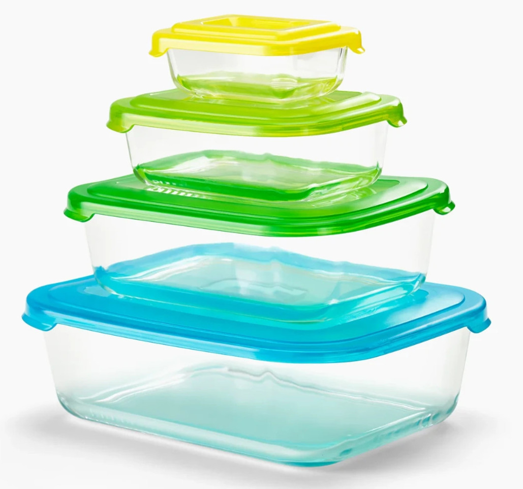 Joseph Joseph Nest Glass Storage Set of 4 Food Containers Lids Stackable Nesting
