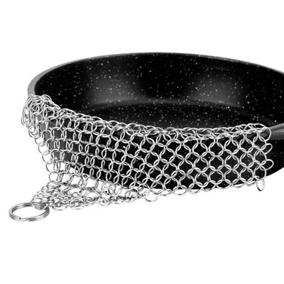 Cast Iron Cleaner 6''x6.3'' 316L Stainless Steel Chainmail Square, Silver 