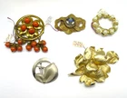 x5) Vtg Costume Jewelry Collection Rhinestone Brooch Silver Goldtone Signed - B6