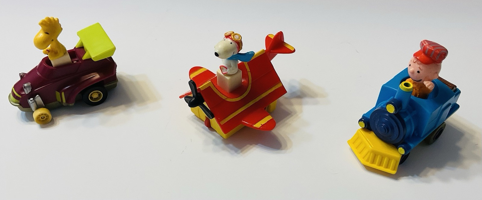 Vintage 1960s Peanuts Pull Back Toy Cars Set - Snoopy Charlie Brown Woodstock