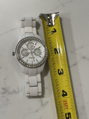 Fossil Stella Sporty Watch Womens White ES1967 Crystal Bezel Multifunction EUC‎ Fossil White Watch Stella Ladies womens Multifunction Glitz  main image 2