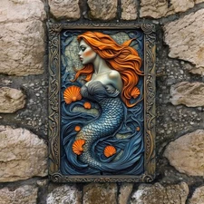 Celtic Mermaid Metal Wall Sign 8x12 Fantasy Ocean Nautical Decor